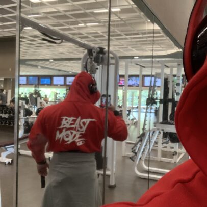 Men hoodie, red, black, white, and yellow